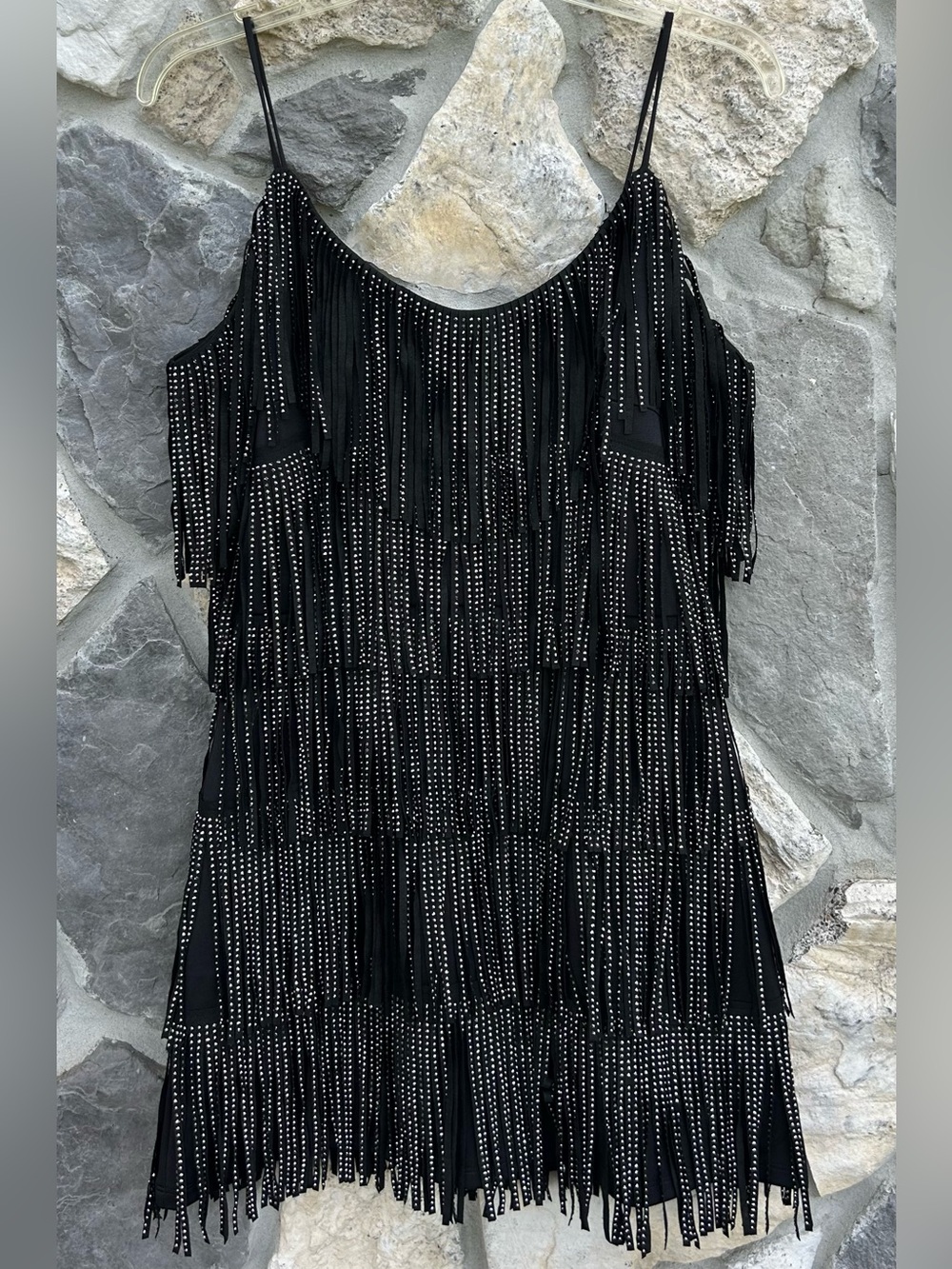 Black Rhinestone Fringe Dress Size S Party Festival Concert Western Glam Club